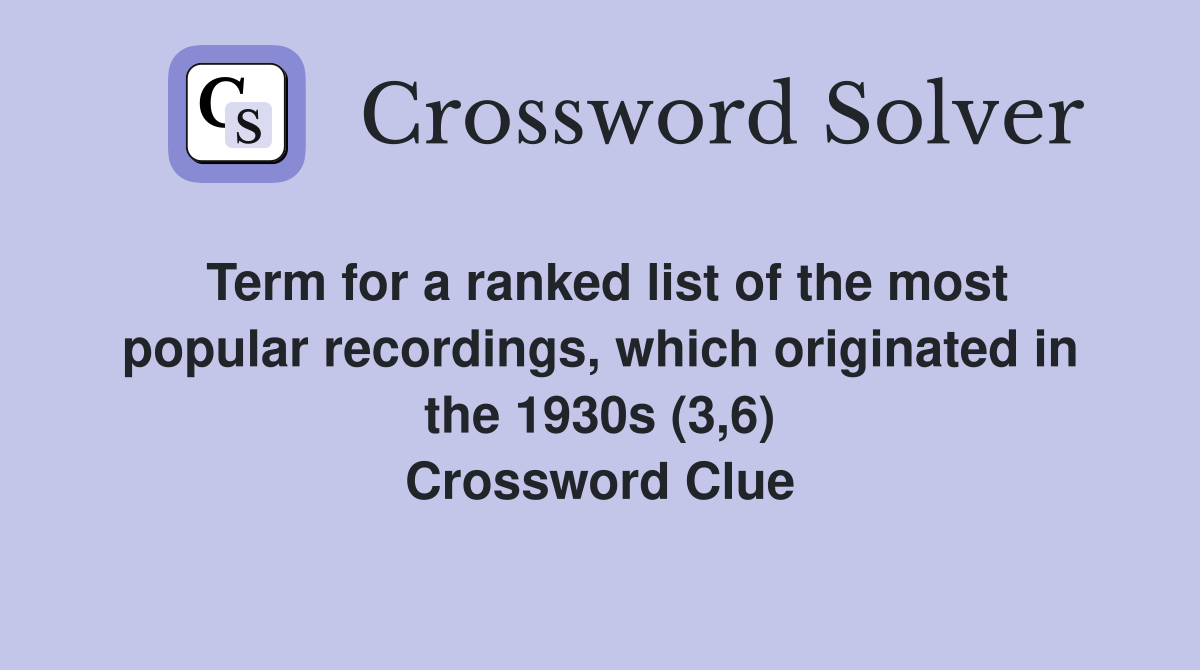 Term for a ranked list of the most popular recordings, which originated